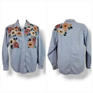 Vintage Cricket By The Creek Hand Painted Floral Button Down Shirt Size Small